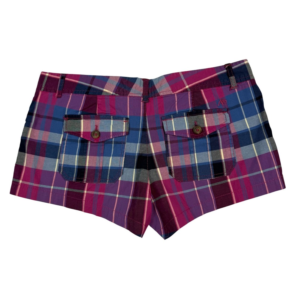 VTG Y2K Aeropostale Plaid Mini Micro Shorts  7/8 Purple Blue Pink Ultra Low Rise